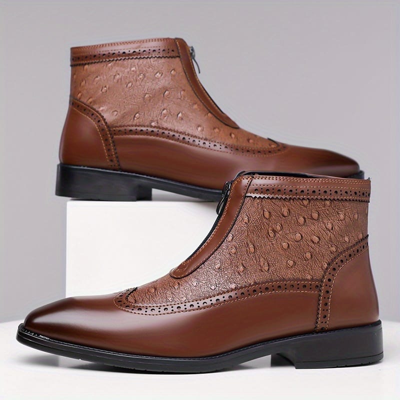 Rodney Ostrich Texture Brogue Ankle Boots