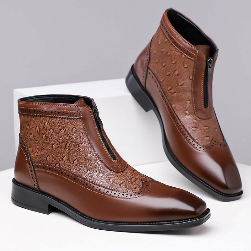 Rodney Ostrich Texture Brogue Ankle Boots