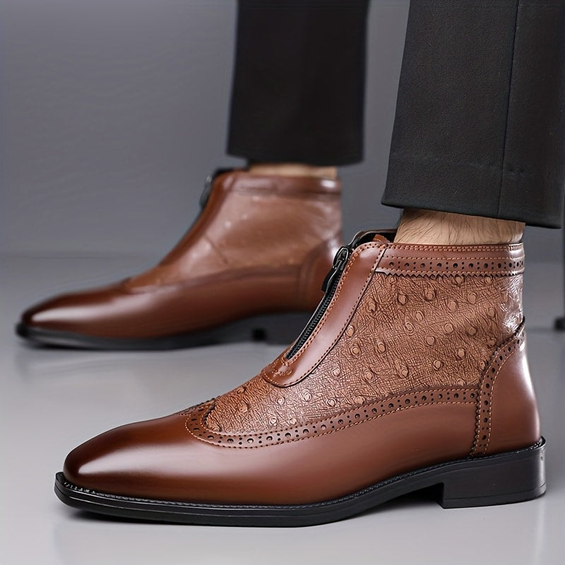 Rodney Ostrich Texture Brogue Ankle Boots
