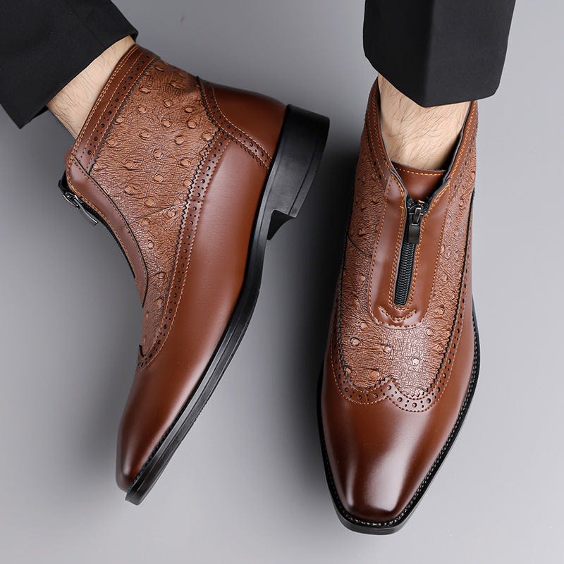 Rodney Ostrich Texture Brogue Ankle Boots