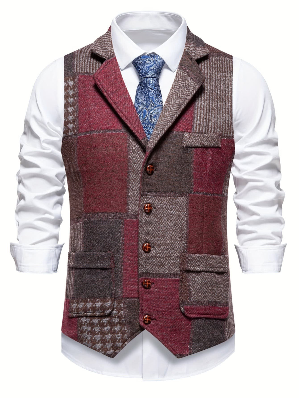 Langston Patchwork Herringbone Lapel Waistcoat