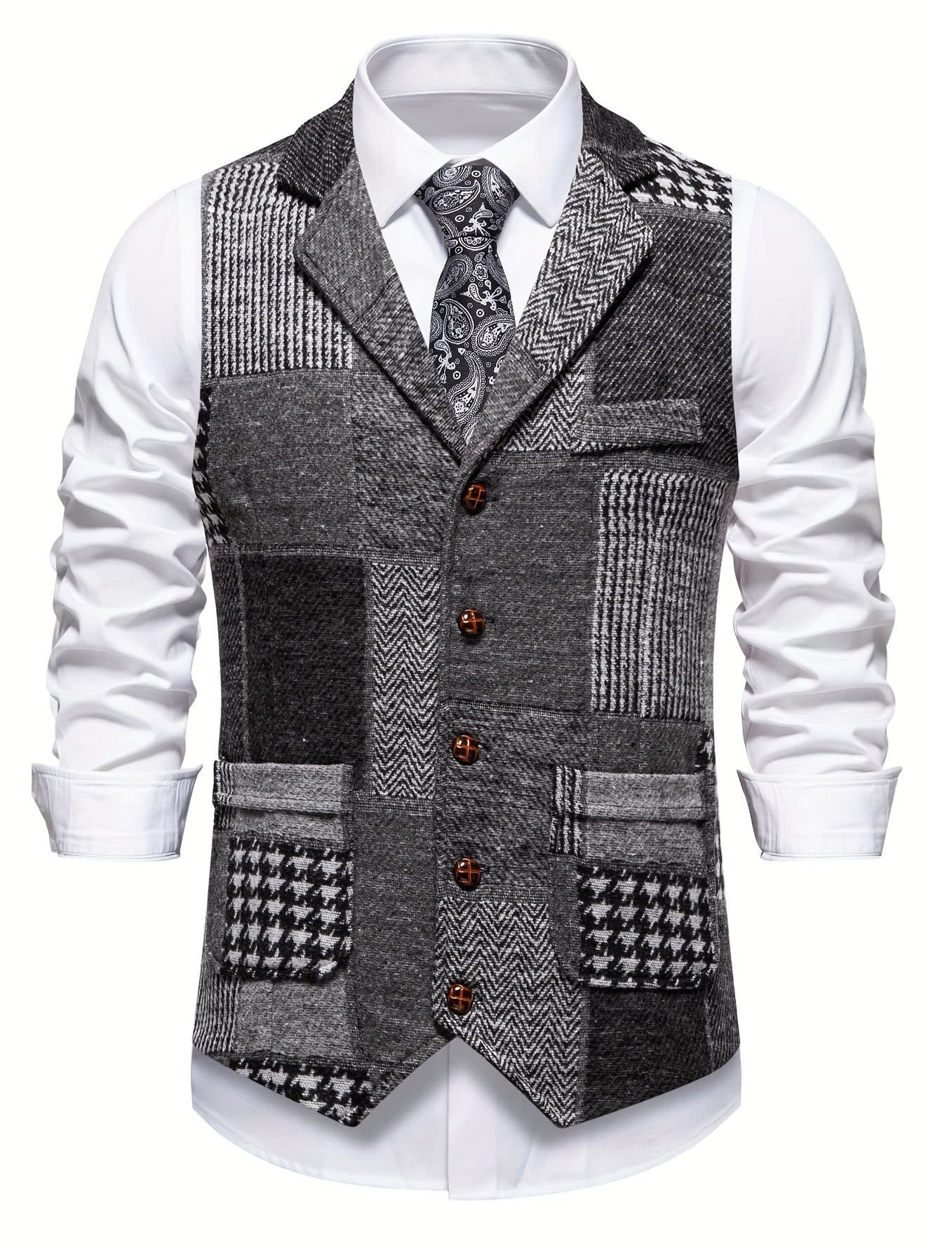 Langston Patchwork Herringbone Lapel Waistcoat_2