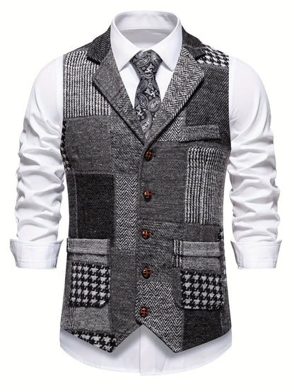 Langston Patchwork Herringbone Lapel Waistcoat_2