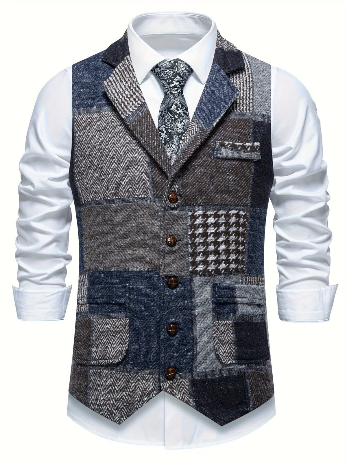 Langston Patchwork Herringbone Lapel Waistcoat