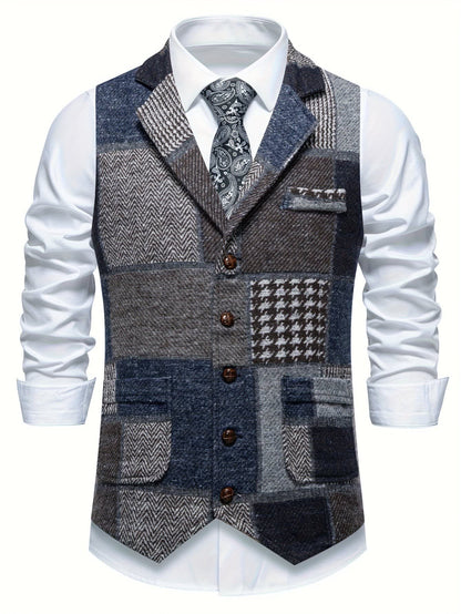 Langston Patchwork Herringbone Lapel Waistcoat_3