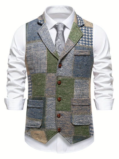 Langston Patchwork Herringbone Lapel Waistcoat_4