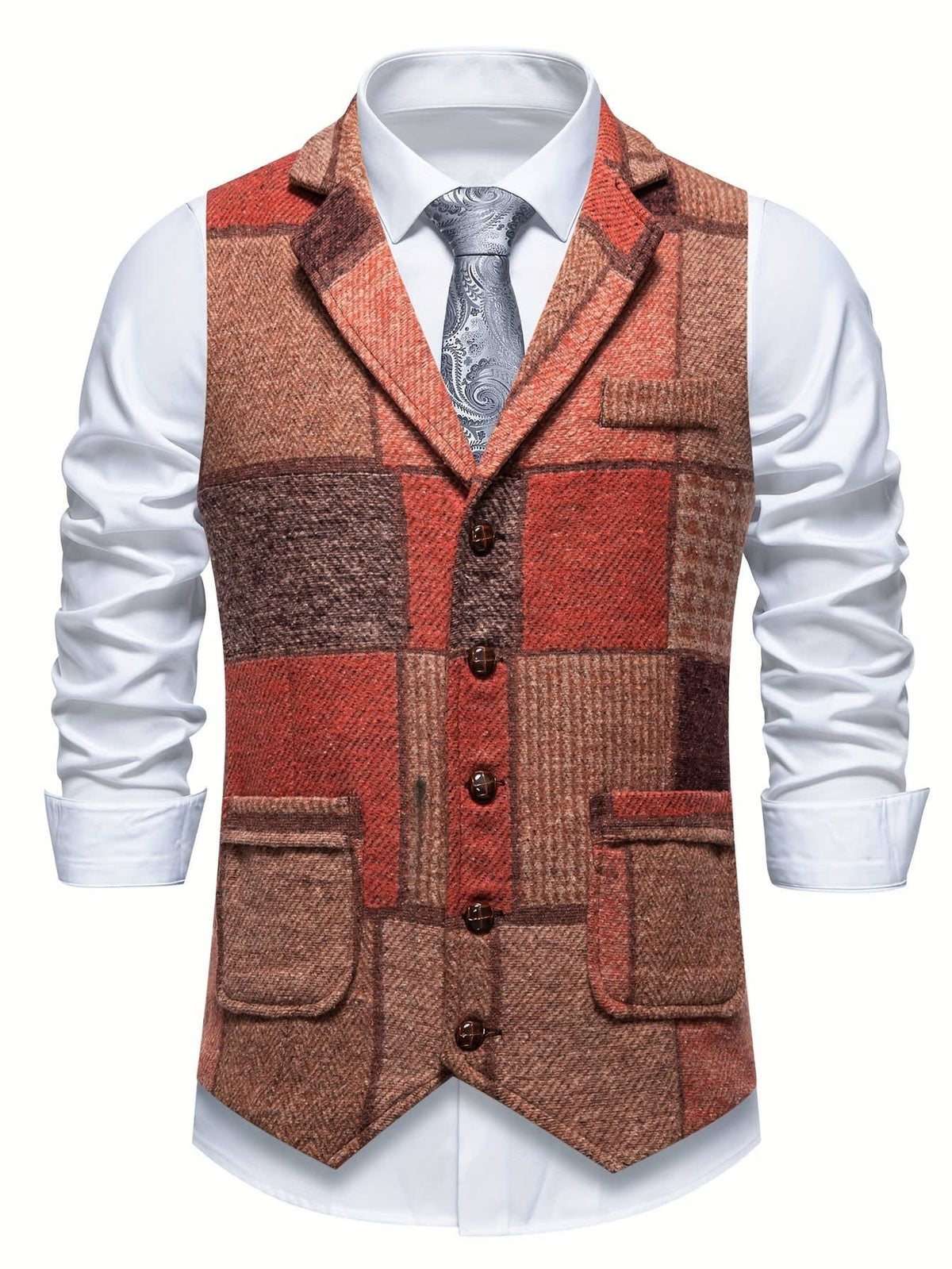 Langston Patchwork Herringbone Lapel Waistcoat