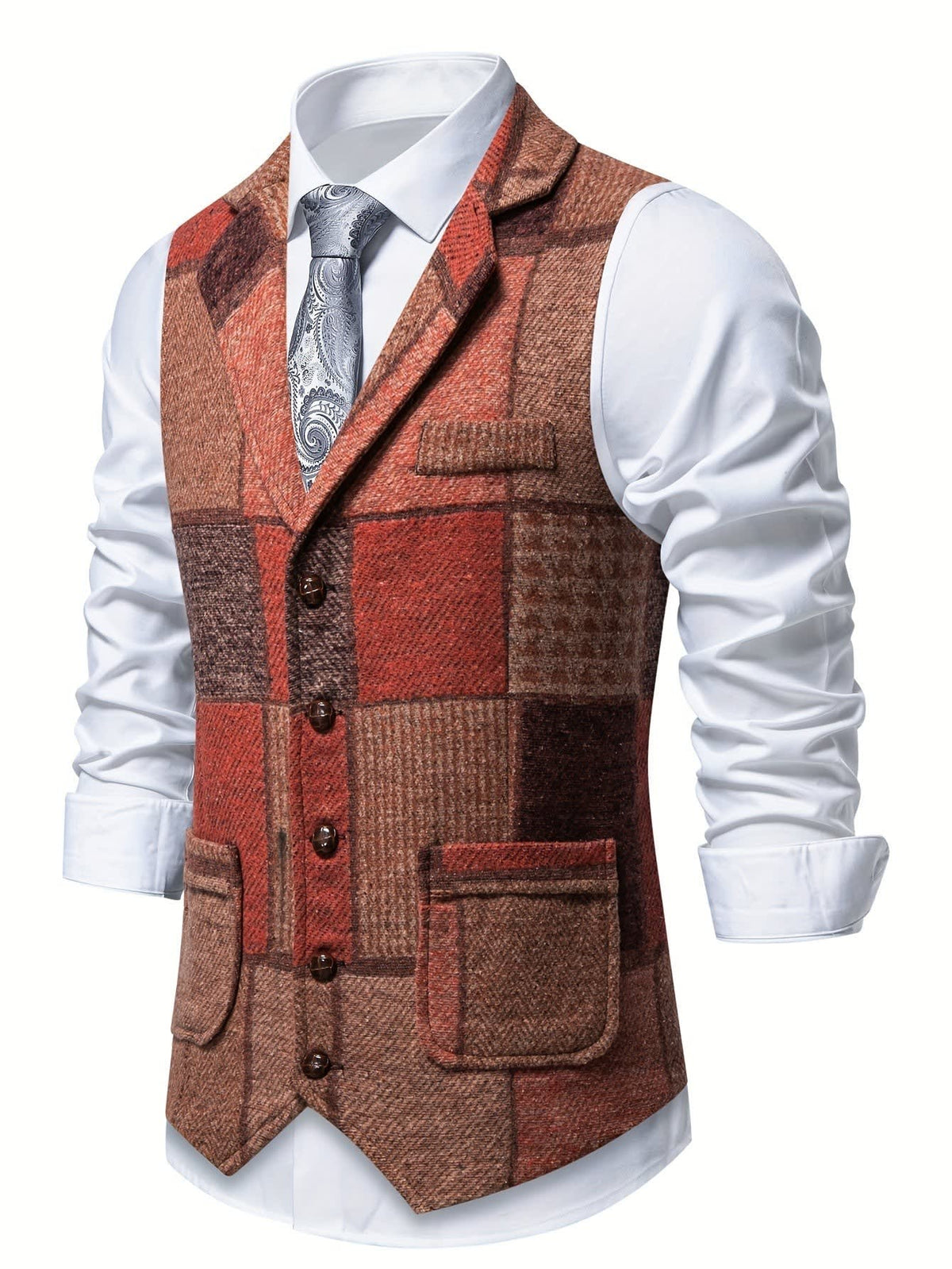 Langston Patchwork Herringbone Lapel Waistcoat