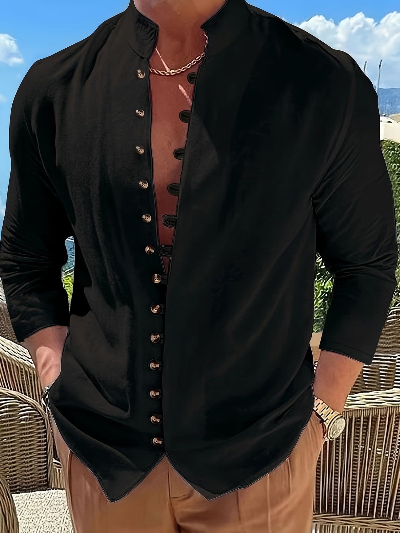 Vance Band Collar Long Sleeve Shirt_1