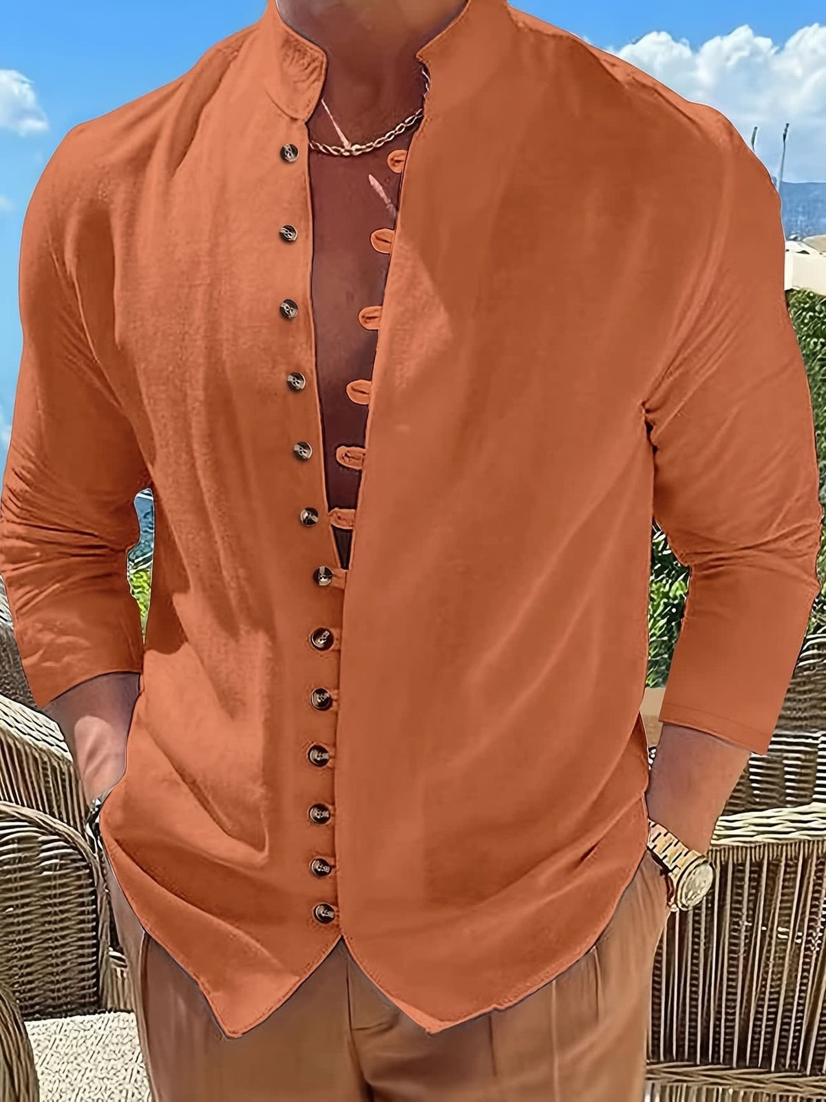 Vance Band Collar Long Sleeve Shirt