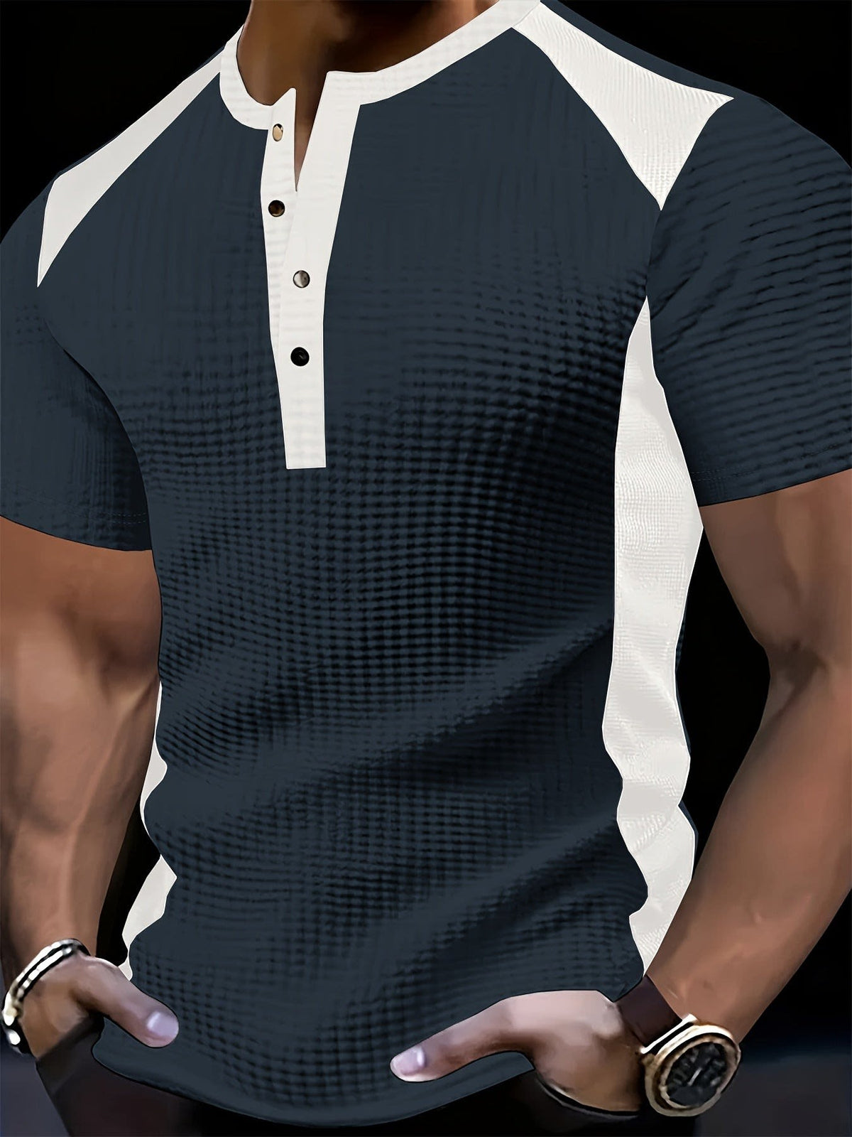 Bramwell Waffle Texture Contrast Henley