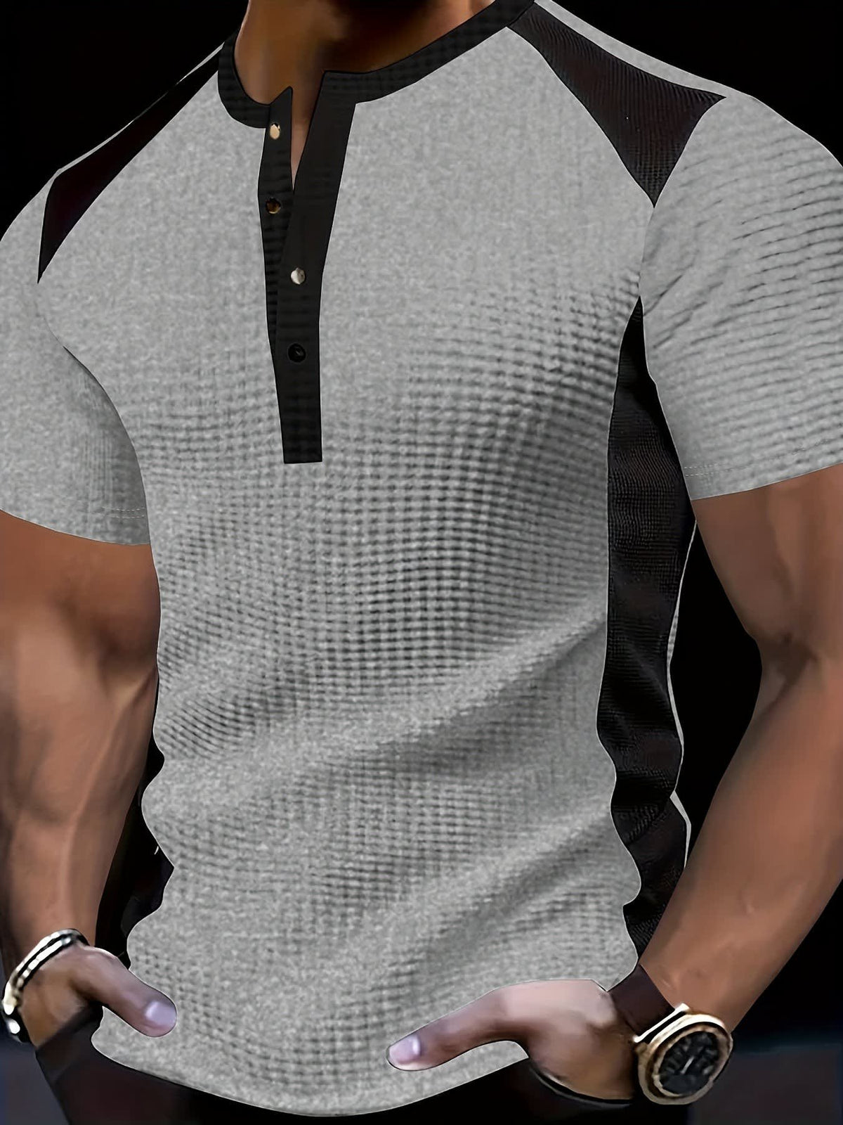 Bramwell Waffle Texture Contrast Henley