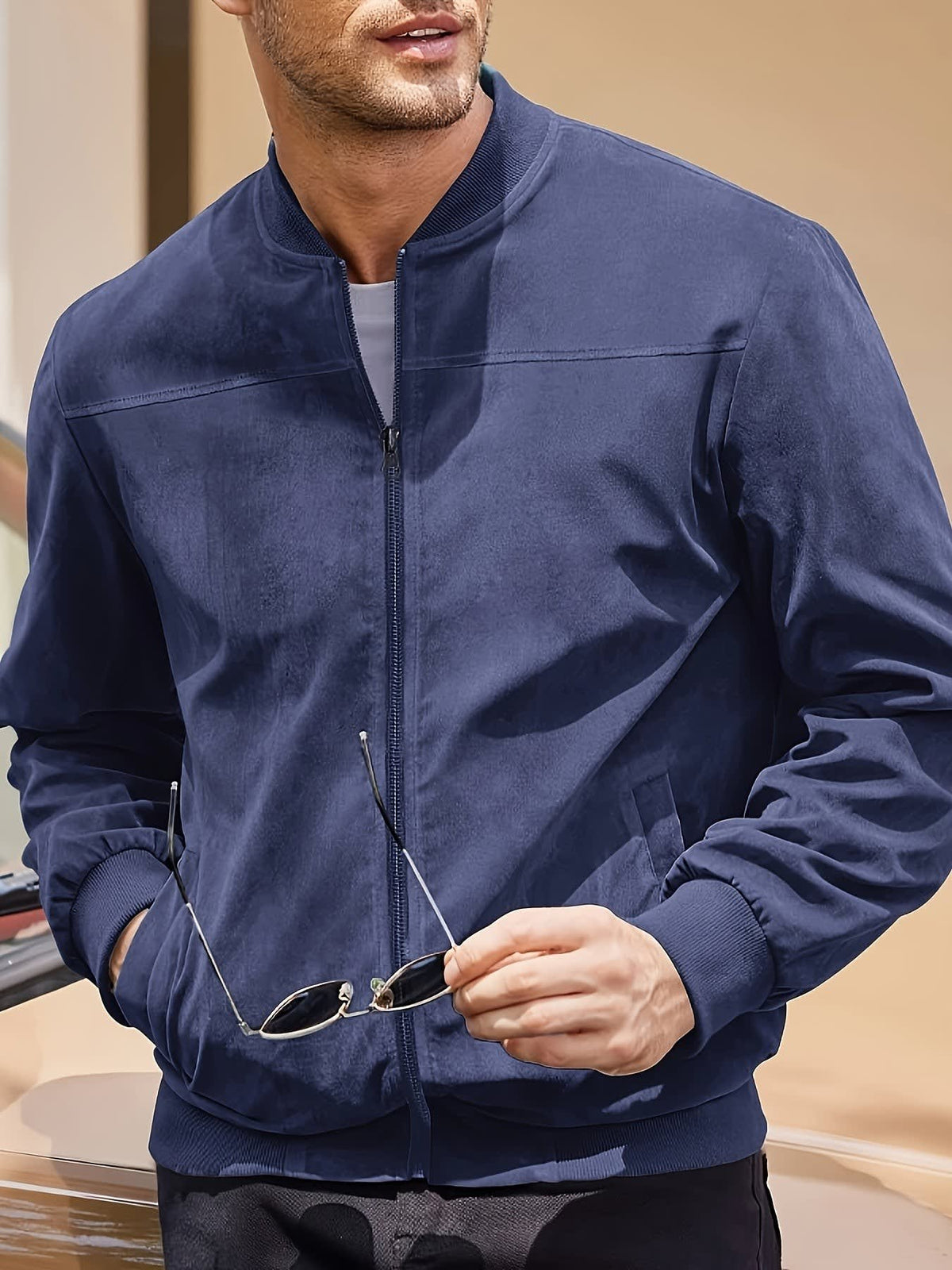 Geoffrey Lightweight Ribbed Trim Zip Jacket