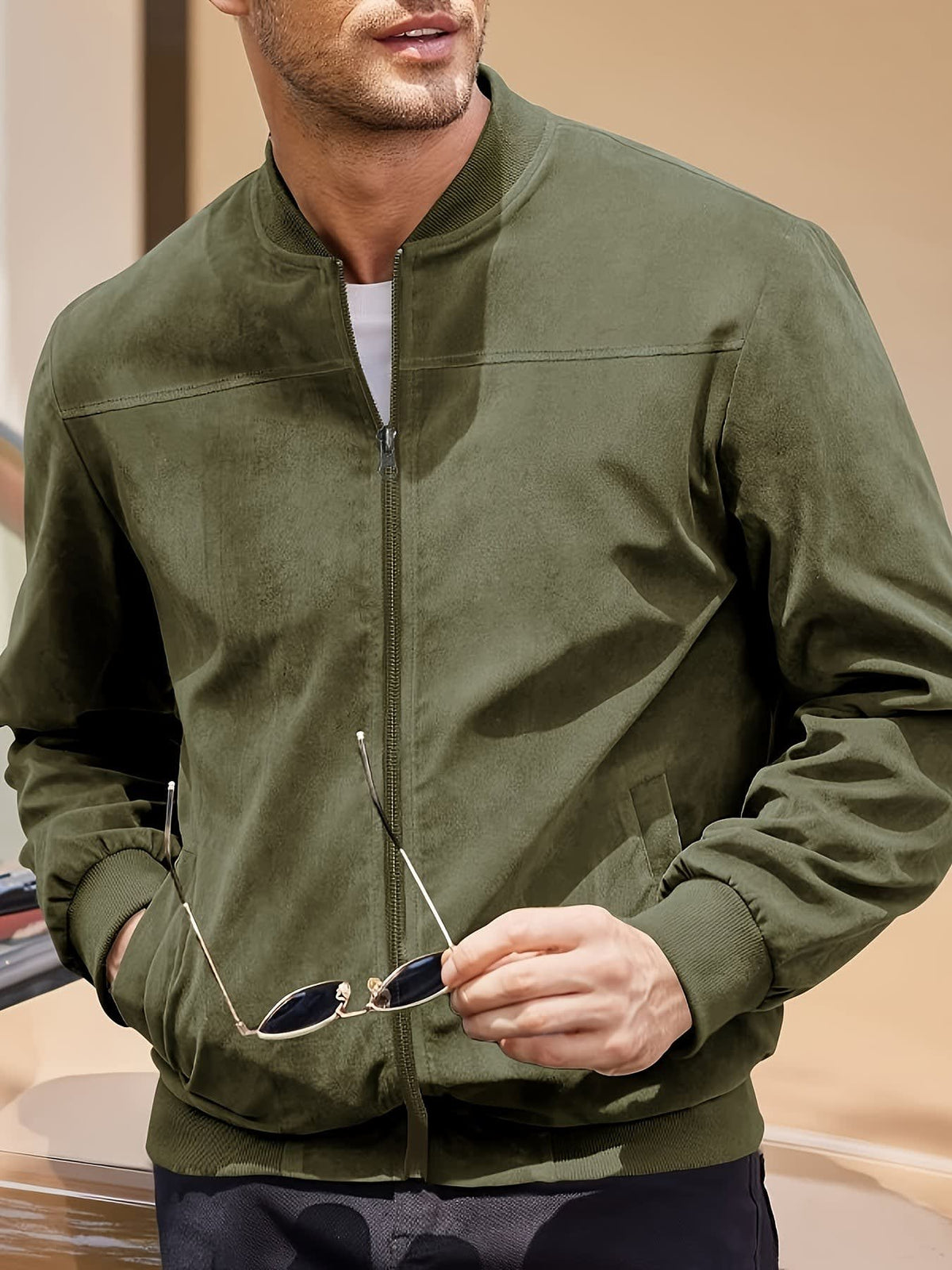 Geoffrey Lightweight Ribbed Trim Zip Jacket
