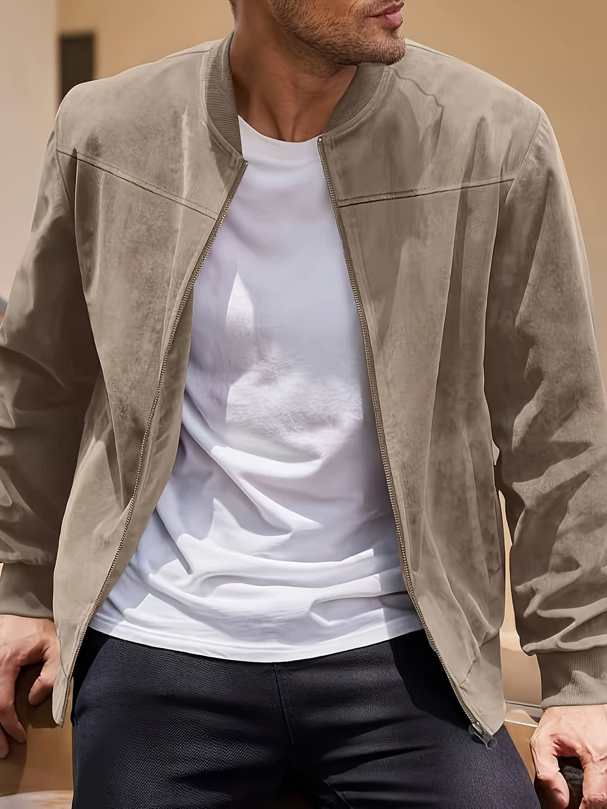 Geoffrey Lightweight Ribbed Trim Zip Jacket