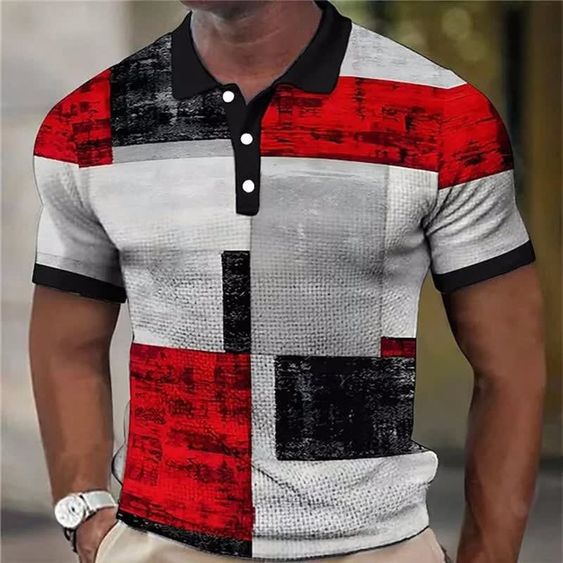 Roman Color Block Print Short Sleeve Polo
