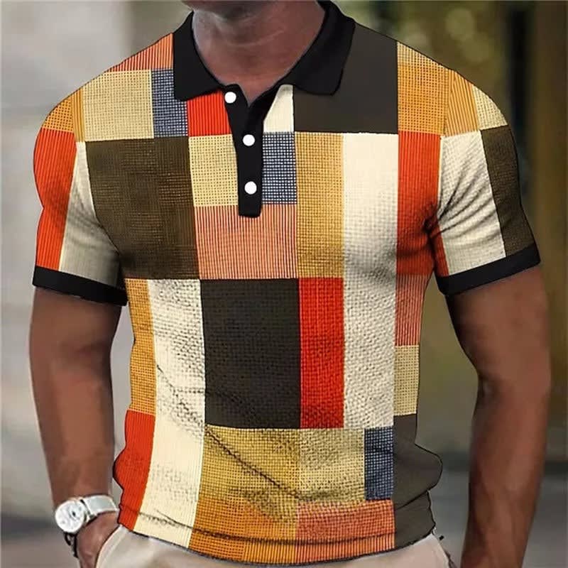 Roman Color Block Print Short Sleeve Polo