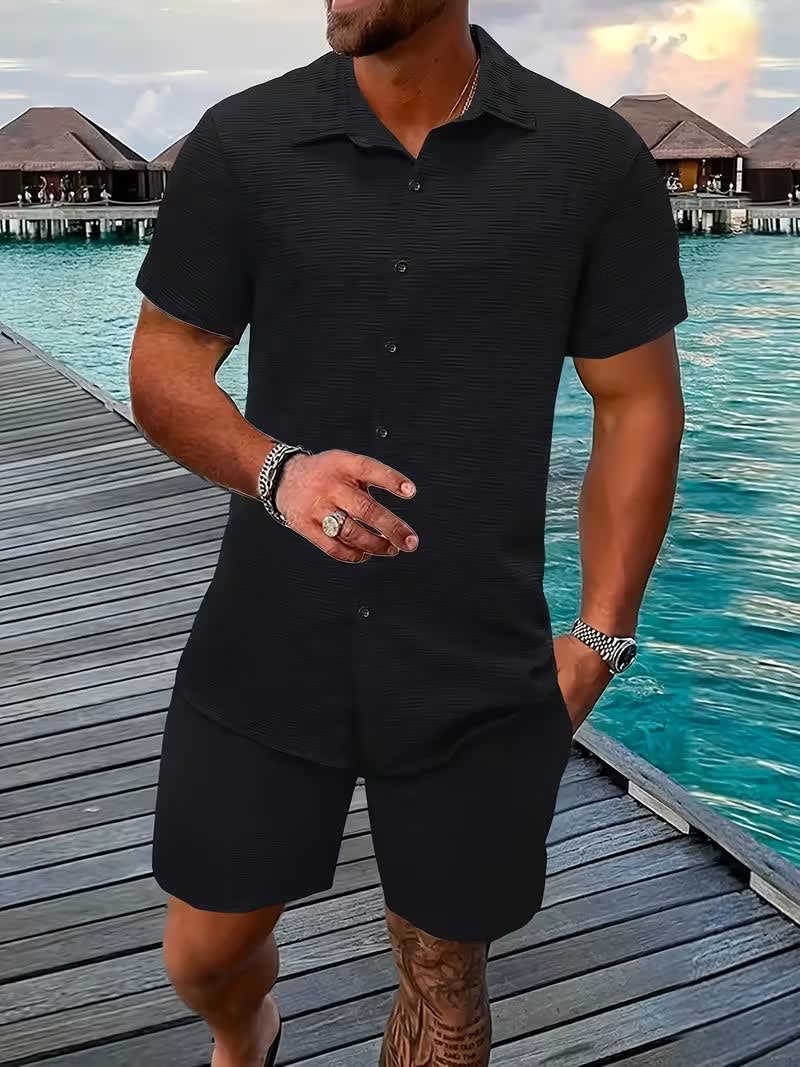 Dominic Basket Weave Shirt and Shorts Set