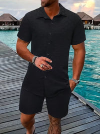 Dominic Basket Weave Shirt and Shorts Set