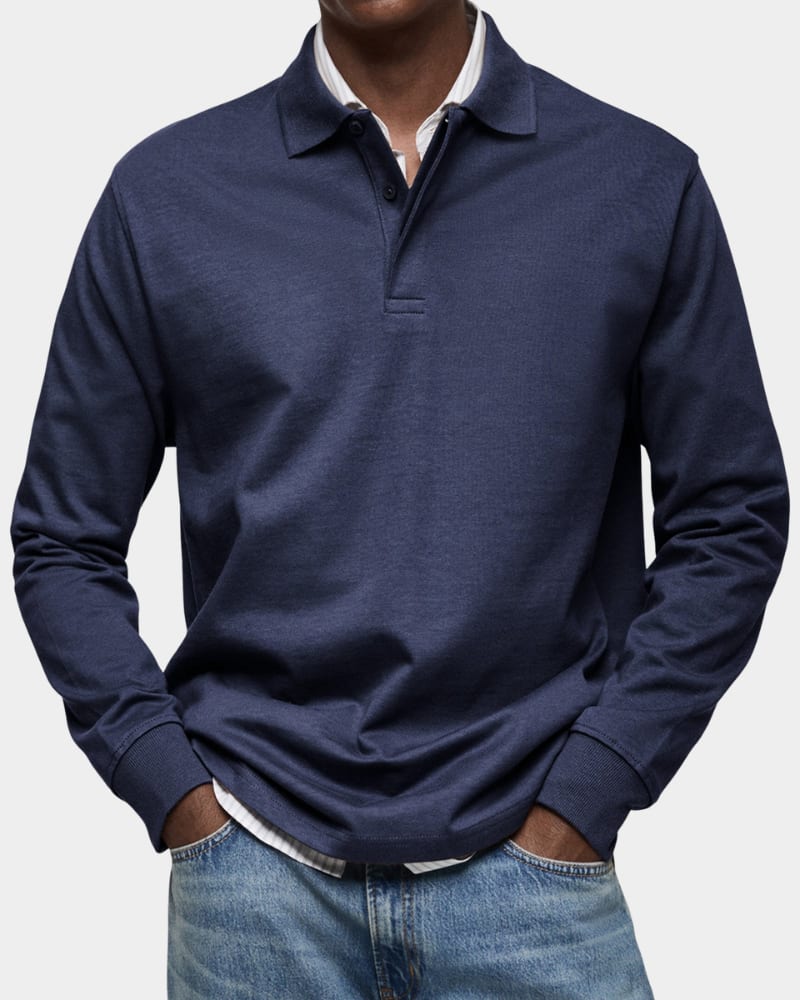 Mark Ribbed Collar Long Sleeve Polo