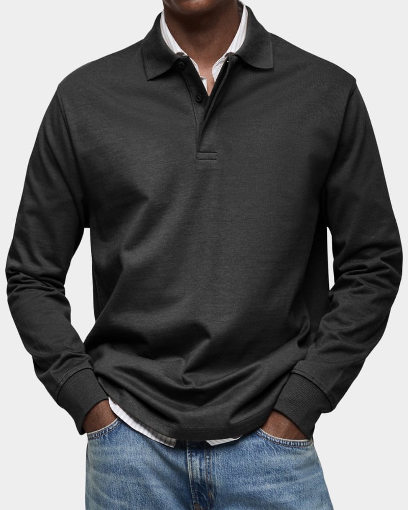 Mark Ribbed Collar Long Sleeve Polo