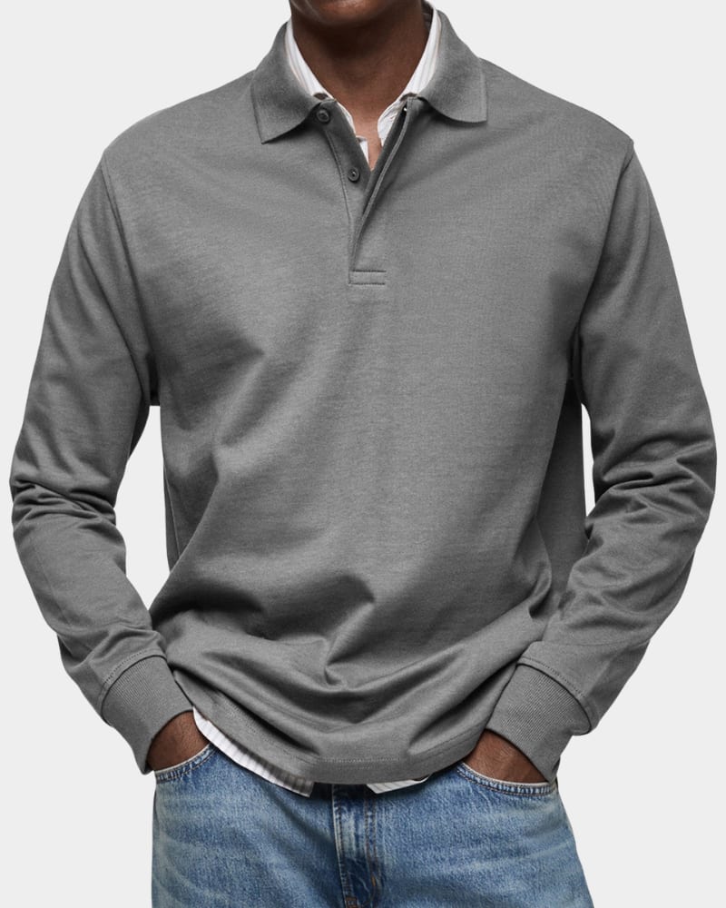 Mark Ribbed Collar Long Sleeve Polo