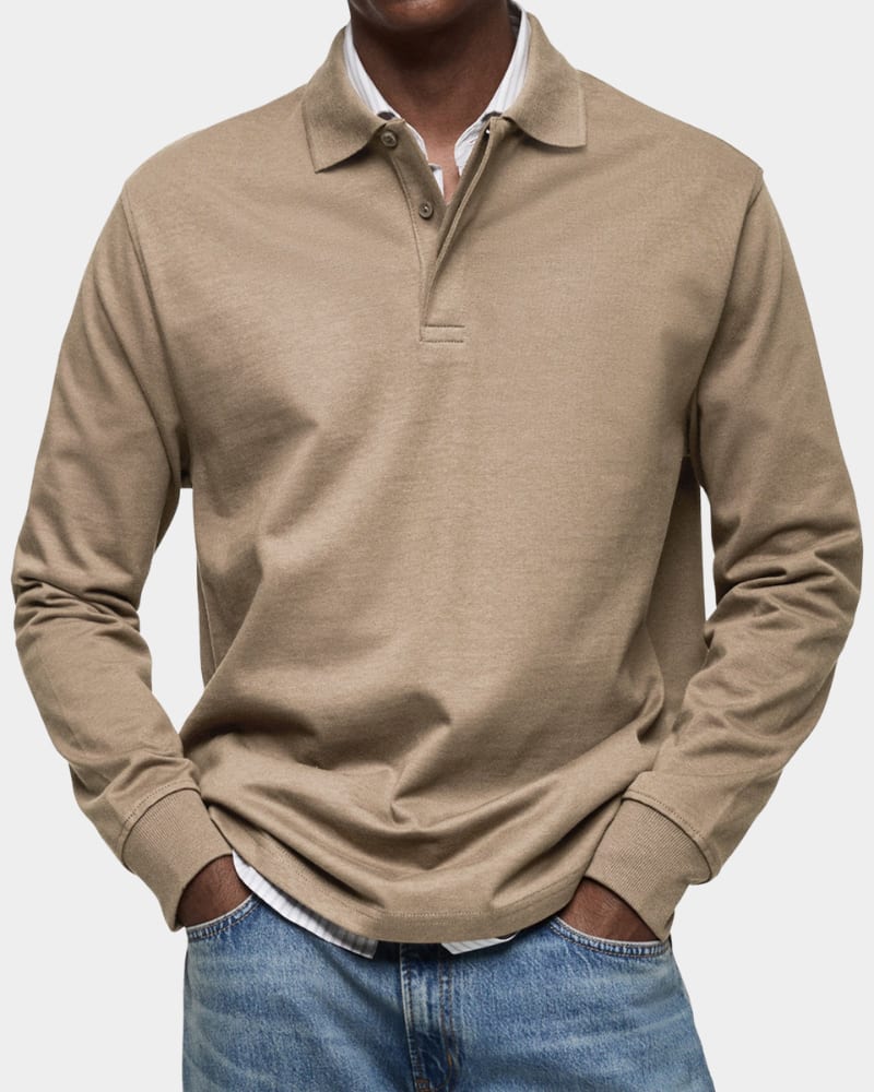 Mark Ribbed Collar Long Sleeve Polo