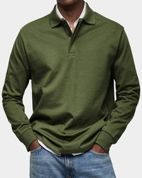 Mark Ribbed Collar Long Sleeve Polo