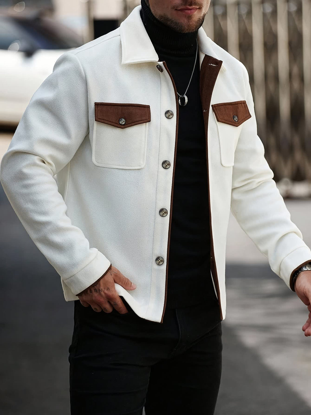 Dwight Contrast Trim Brushed Overshirt