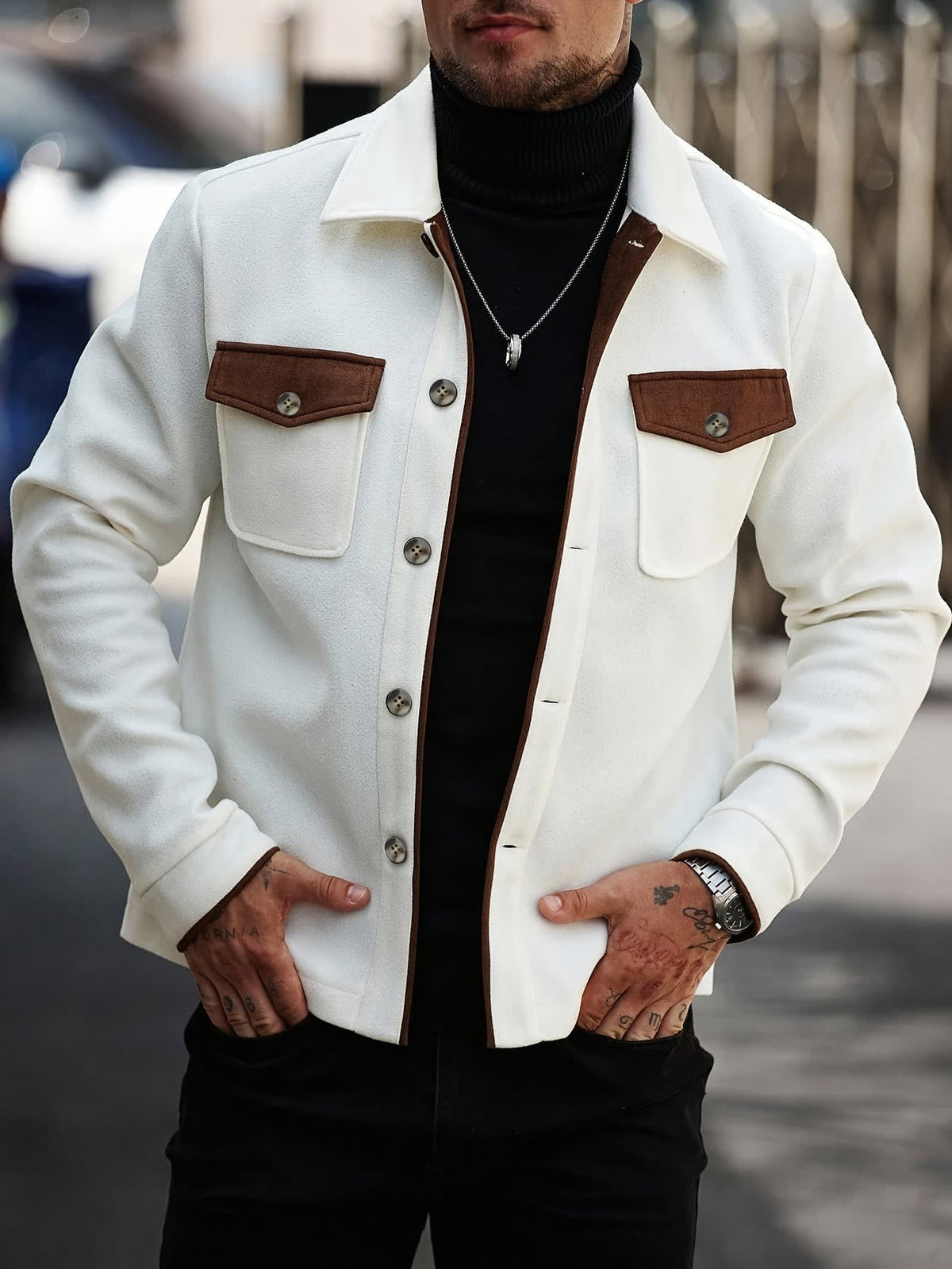 Dwight Contrast Trim Brushed Overshirt