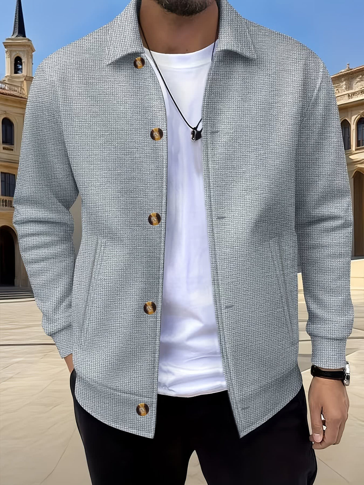 Dickson Textured Weave Button Up Overshirt