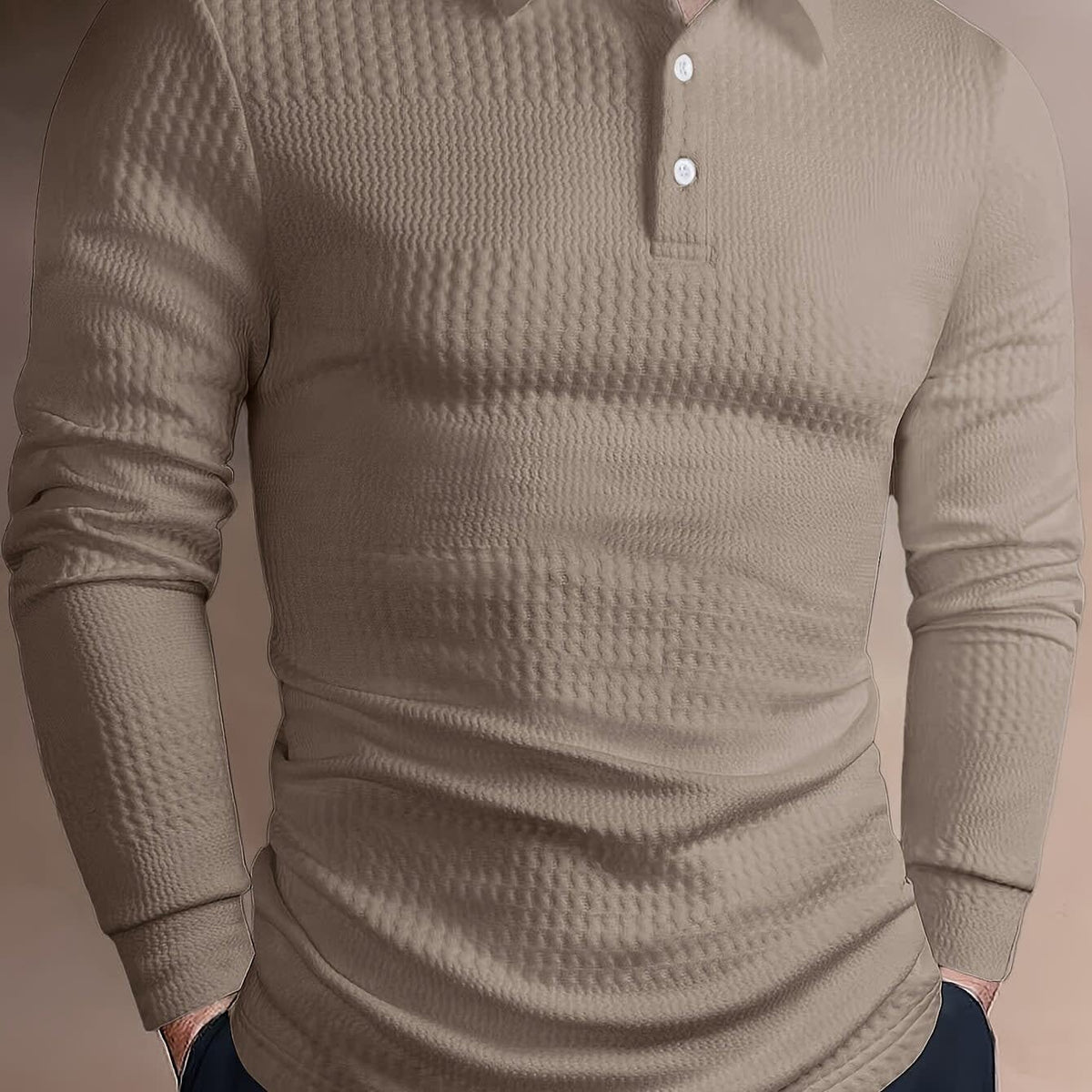 Hamlin Waffle Texture Long Sleeve Polo