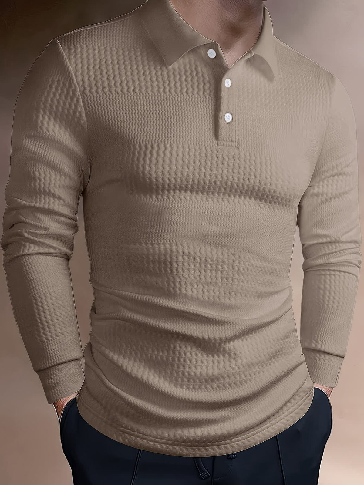 Hamlin Waffle Texture Long Sleeve Polo