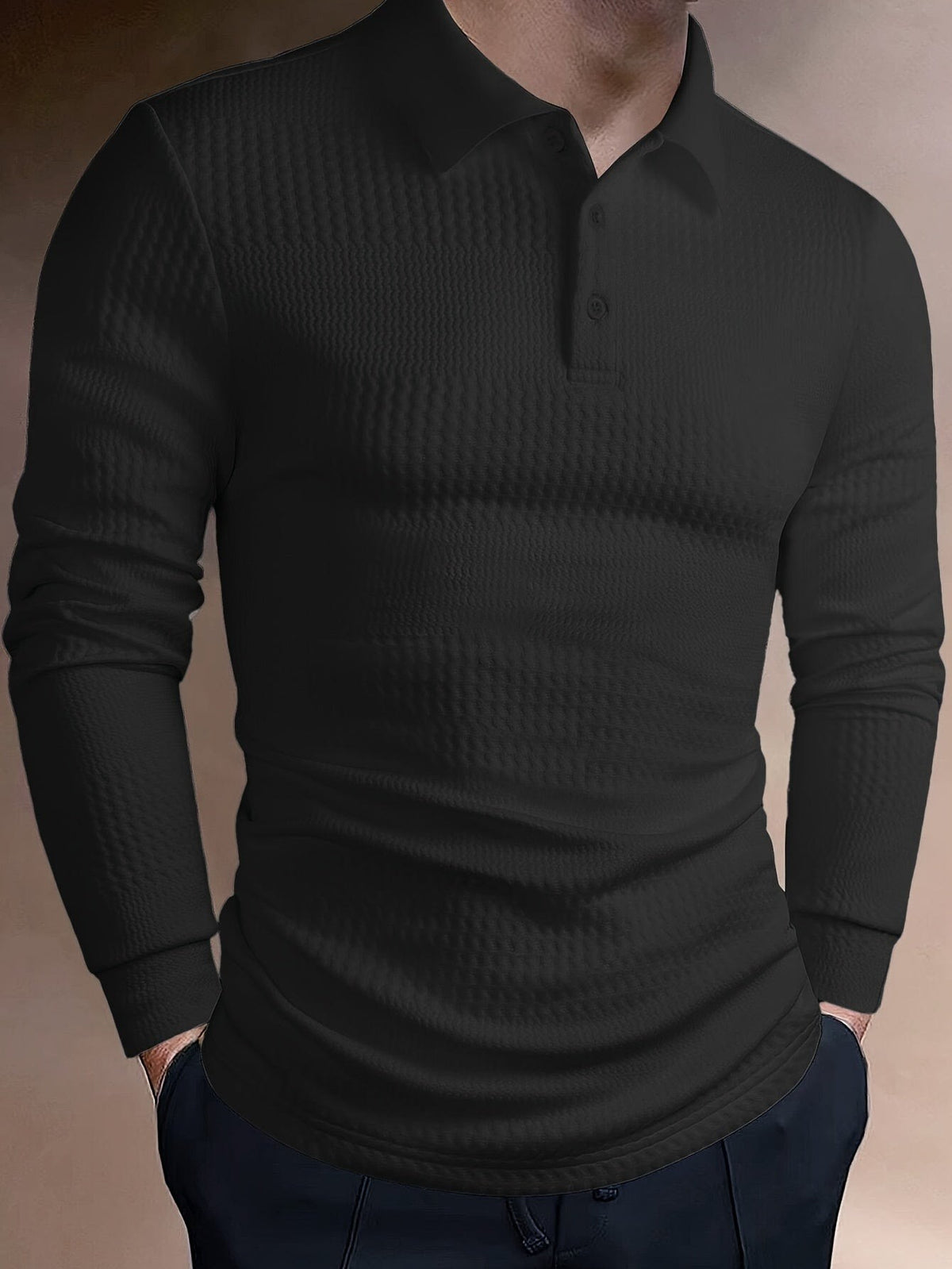 Hamlin Waffle Texture Long Sleeve Polo