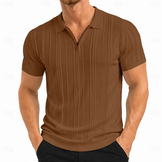 Cavan Ribbed Texture Zip Neck Polo_1