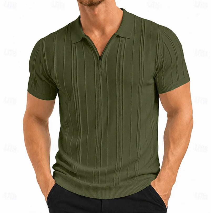 Cavan Ribbed Texture Zip Neck Polo