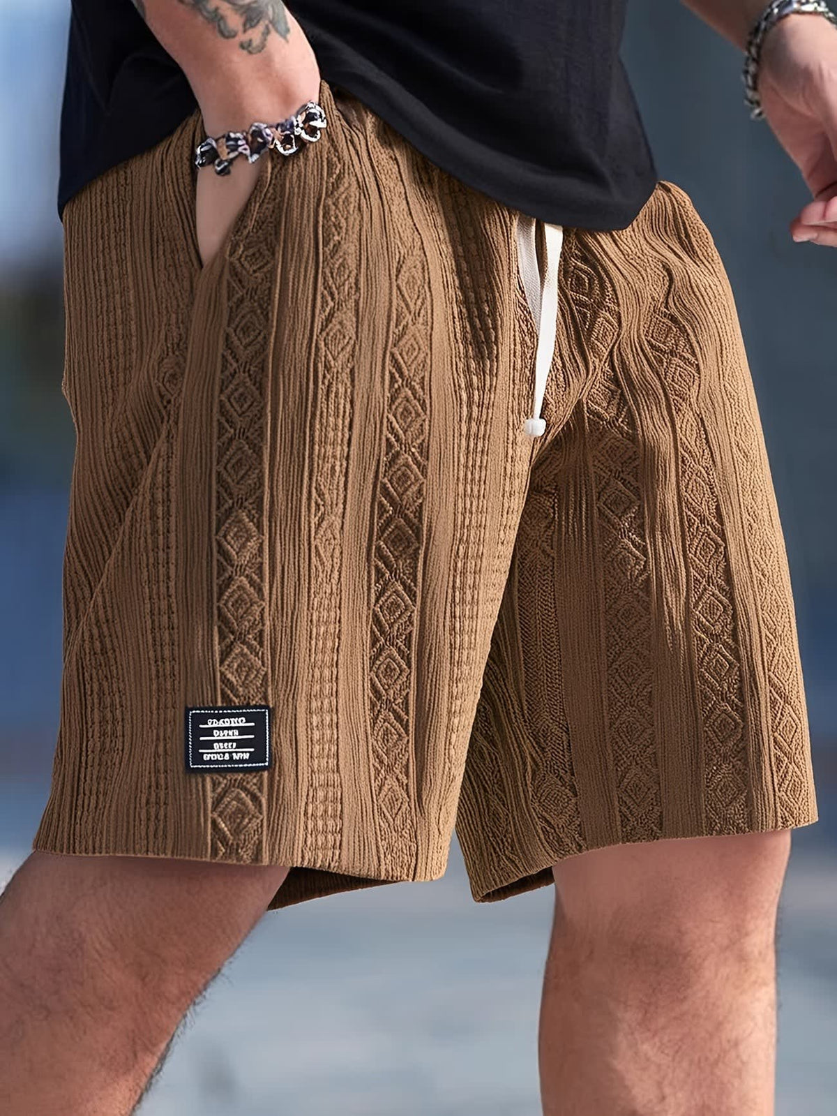Robert Geometric Texture Drawstring Shorts