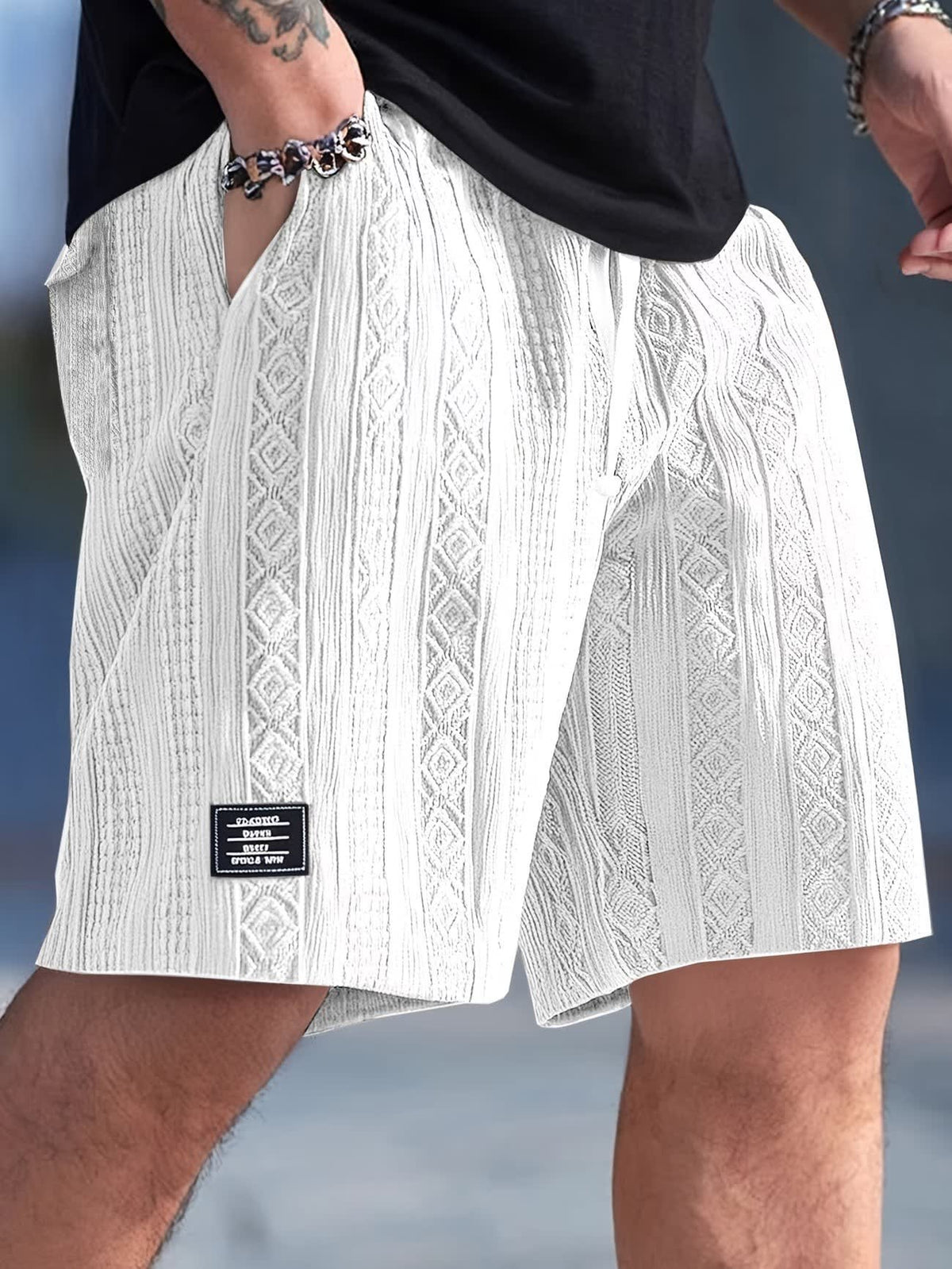 Robert Geometric Texture Drawstring Shorts