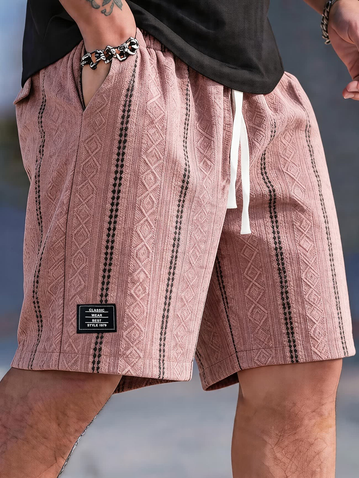 Robert Geometric Texture Drawstring Shorts