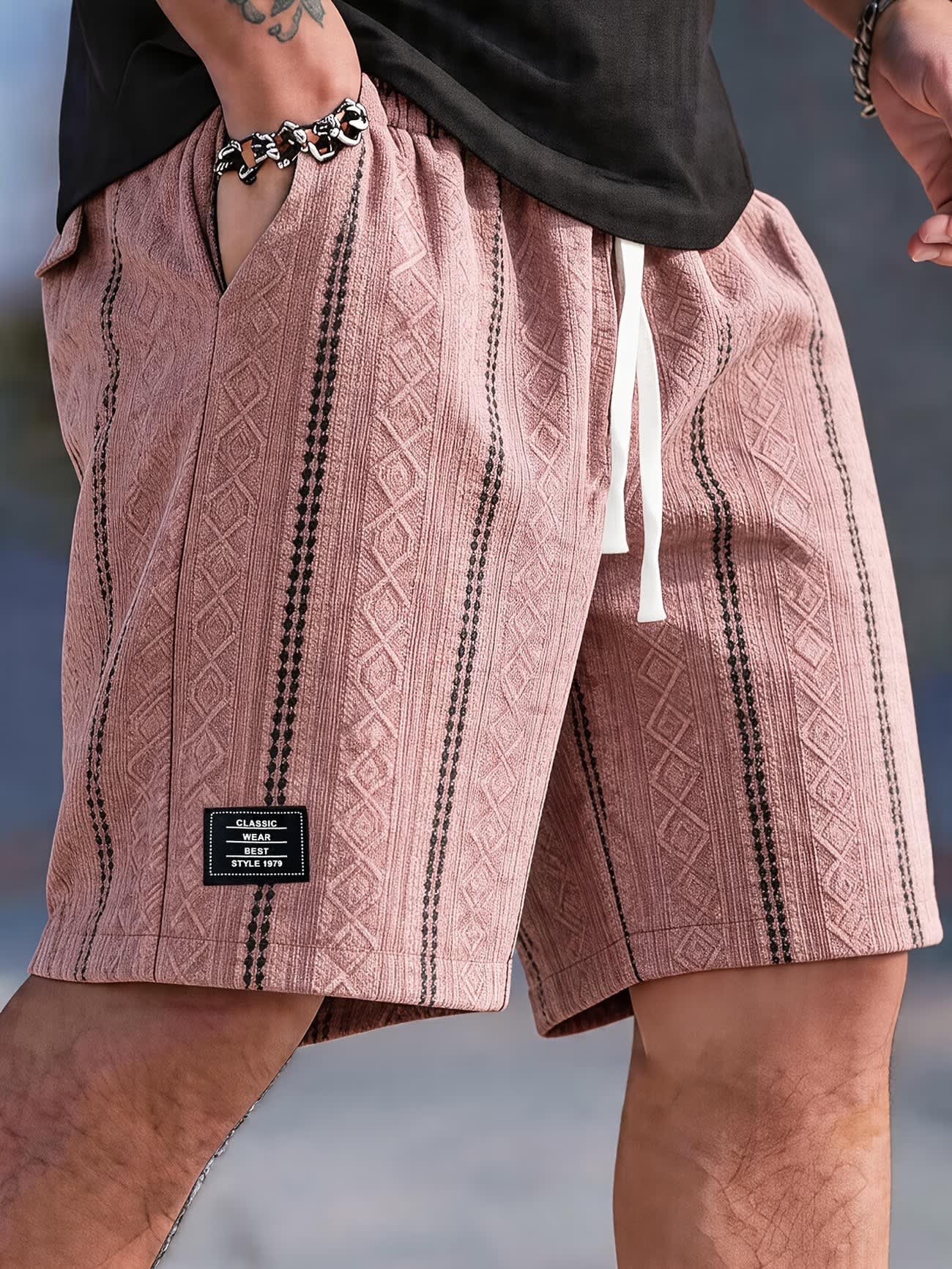 Robert Geometric Texture Drawstring Shorts_6