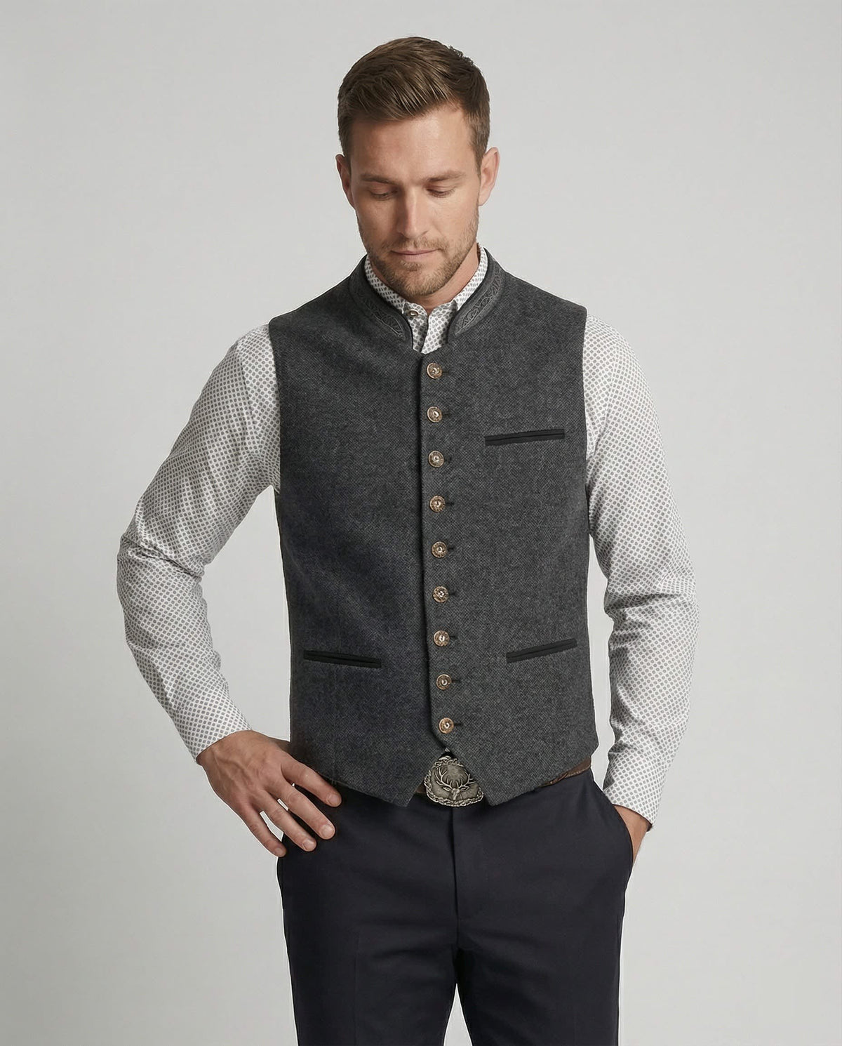Paget Embroidered Stand Collar Waistcoat
