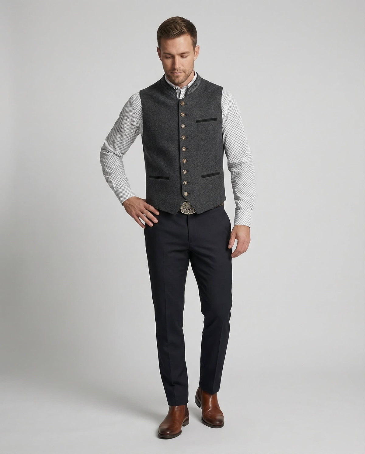 Paget Embroidered Stand Collar Waistcoat