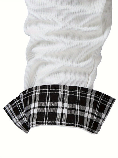 Locke Waffle Knit Check Trim Long Sleeve Shirt_10
