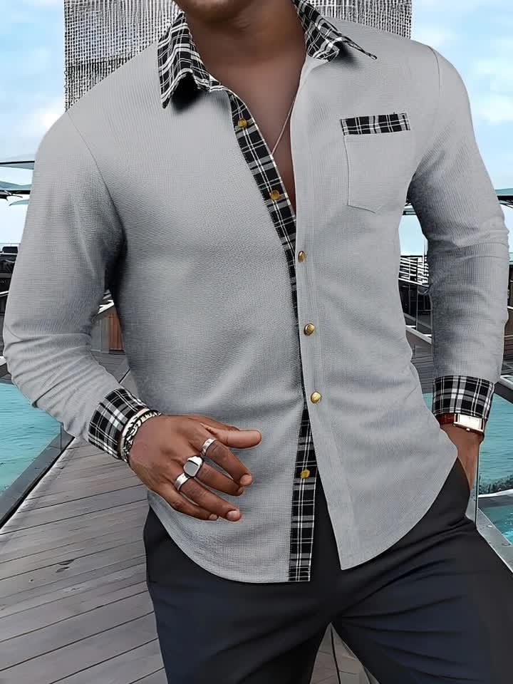 Locke Waffle Knit Check Trim Long Sleeve Shirt
