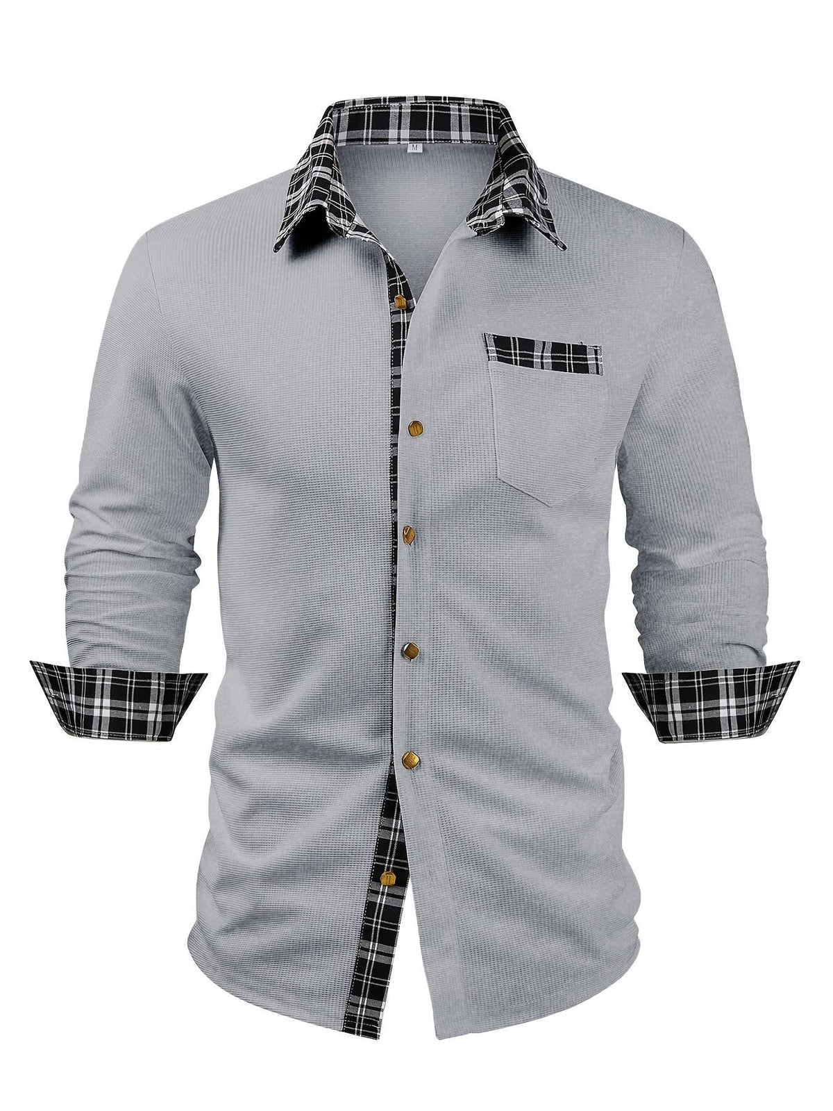 Locke Waffle Knit Check Trim Long Sleeve Shirt