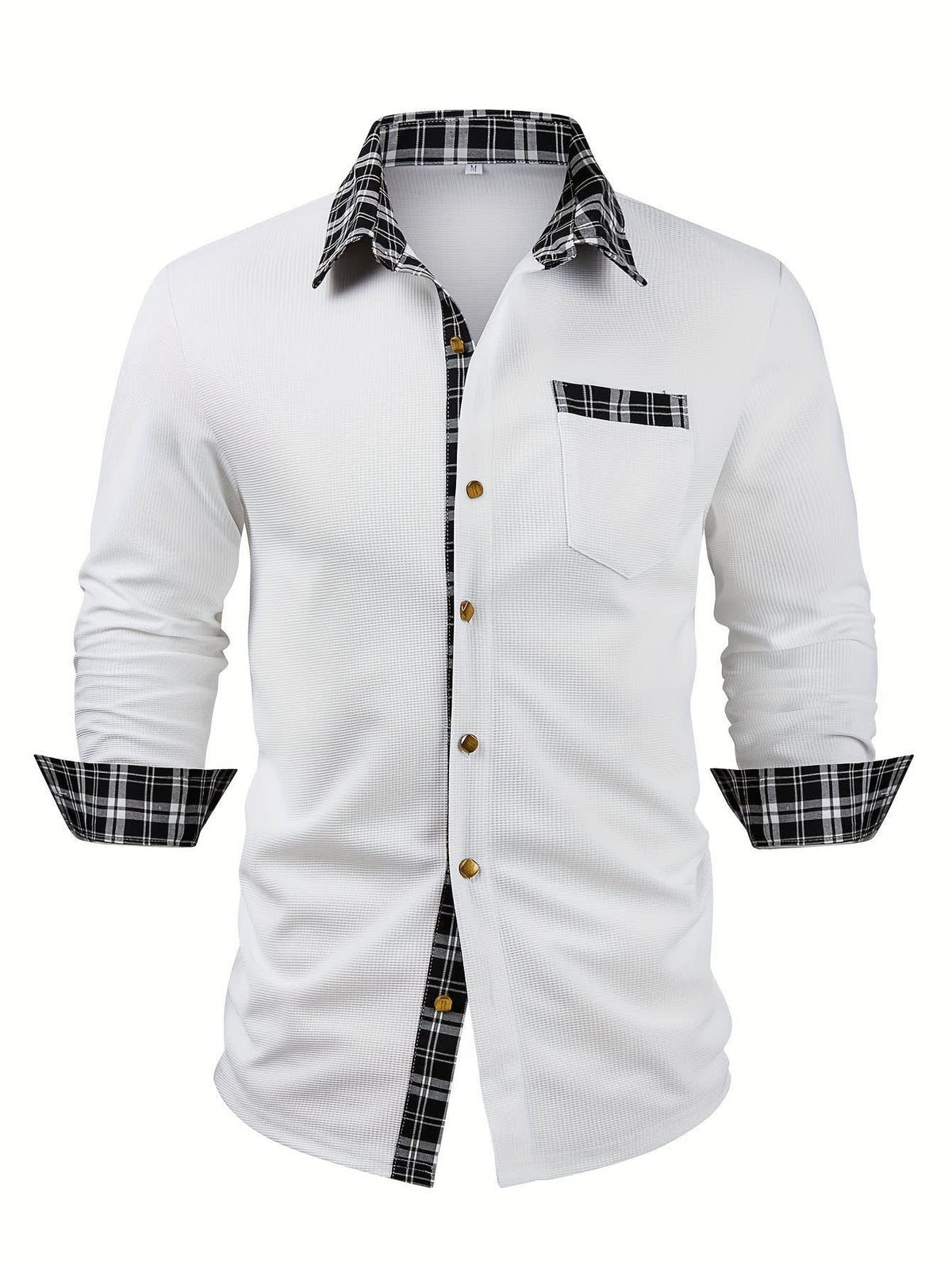 Locke Waffle Knit Check Trim Long Sleeve Shirt