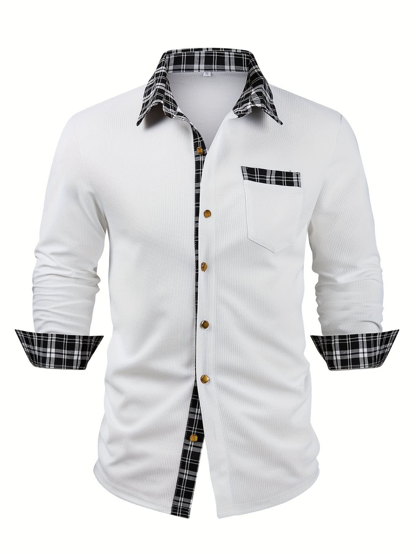 Locke Waffle Knit Check Trim Long Sleeve Shirt_4