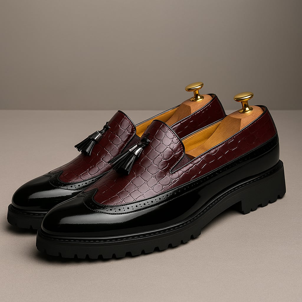 Dalton Croc Embossed Tassel Loafers_1