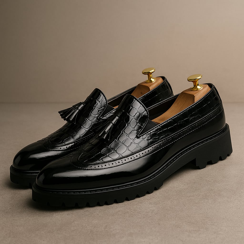 Dalton Croc Embossed Tassel Loafers_2