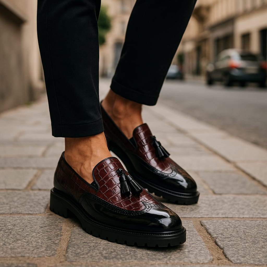 Dalton Croc Embossed Tassel Loafers_4